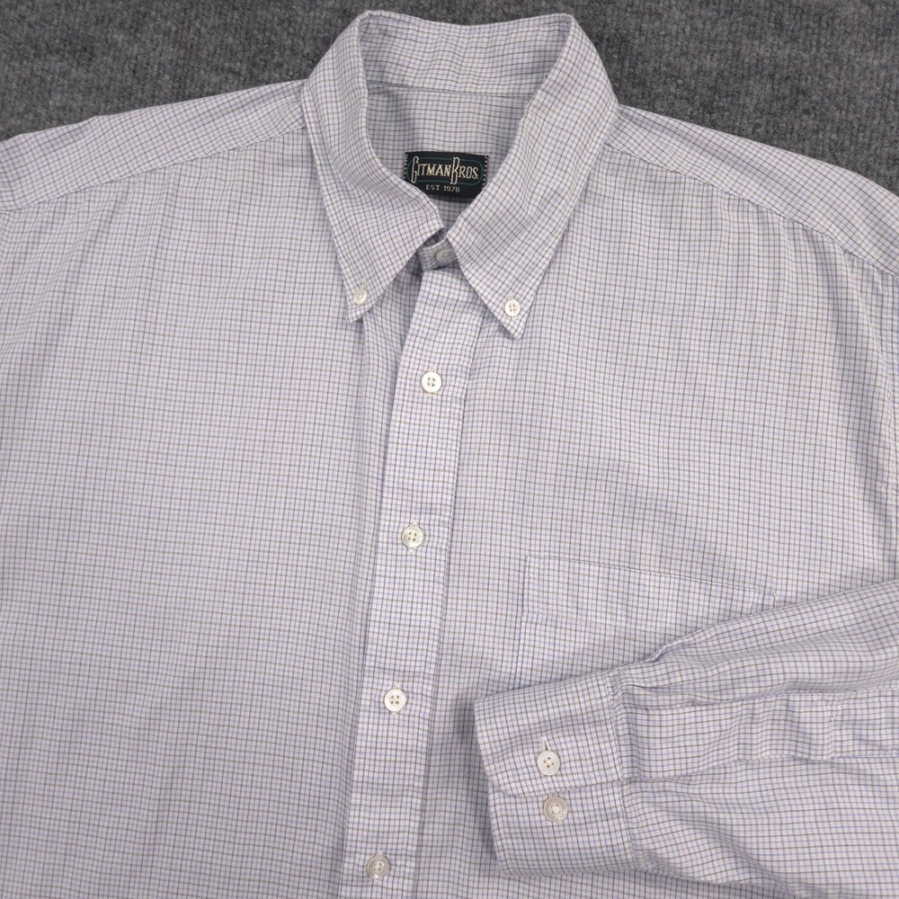 Gitman Bros Shirt Mens L Blue White Check Button Down Long Sleeve Made In USA